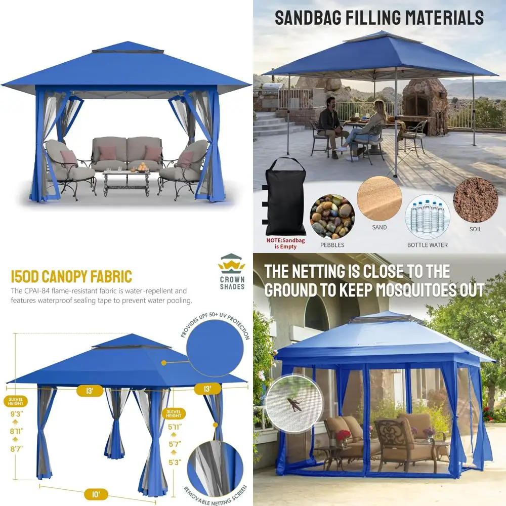 

Всплывающая беседка 13x13, уличная палатка с навесом для мебели для патио на заднем дворе - распродажа, прочная теневая конструкция