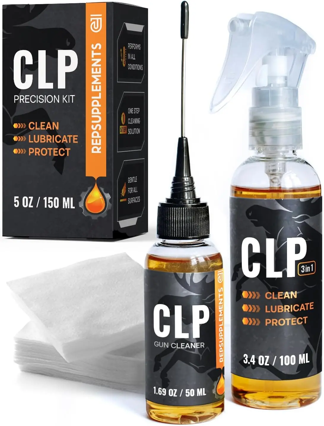 

Gun Cleaner and Lubricant Kit 5 Oz Oil Spray & Needle Oiler - 3-in-1 Cleaner, Lubricant & Protectant with 50 Patches