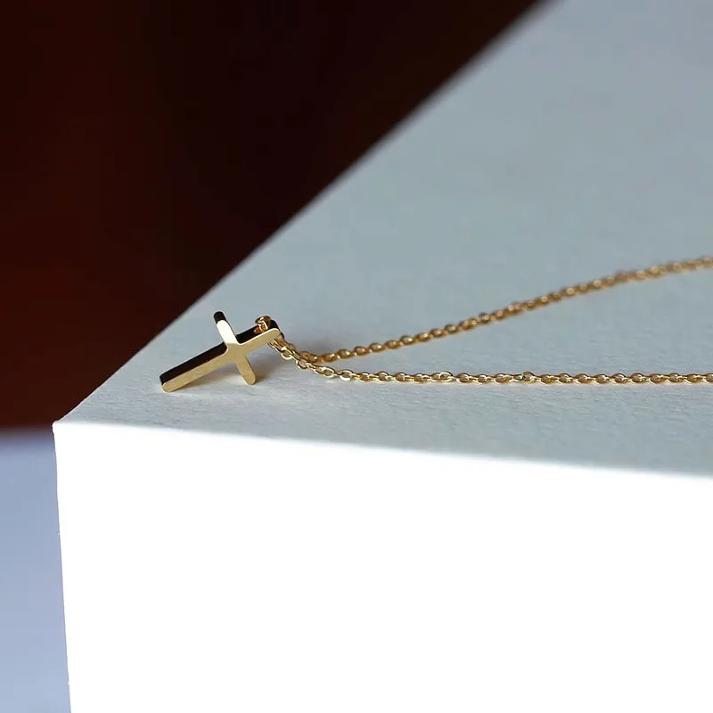 DARHSEN Women 2cm Small Cross Pendant Necklace for Girls Stainless Steel Gold Color Fashion Jewelry