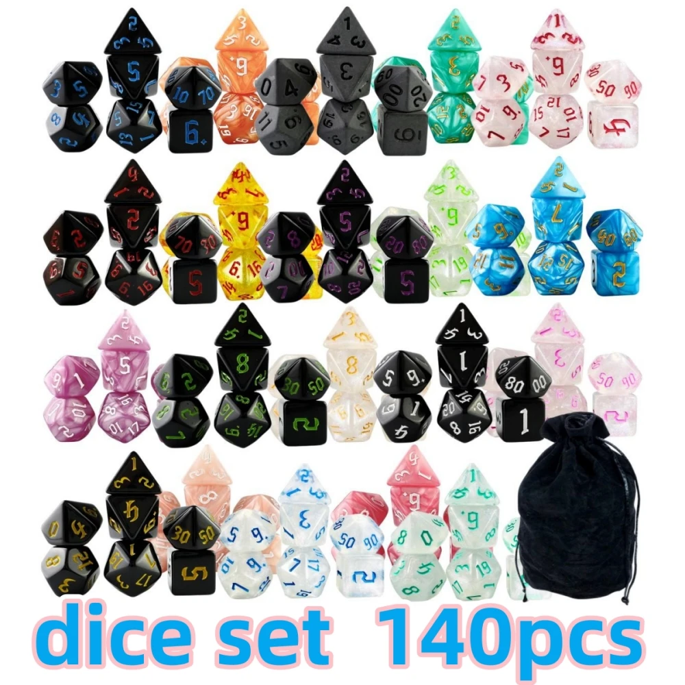 210PCS dice ,30 set Assorted Polyhedral Dice with Velvet Bag D4 D6 D8 D% D10 D12 D20,for DND Game  RPG Board Games Dice