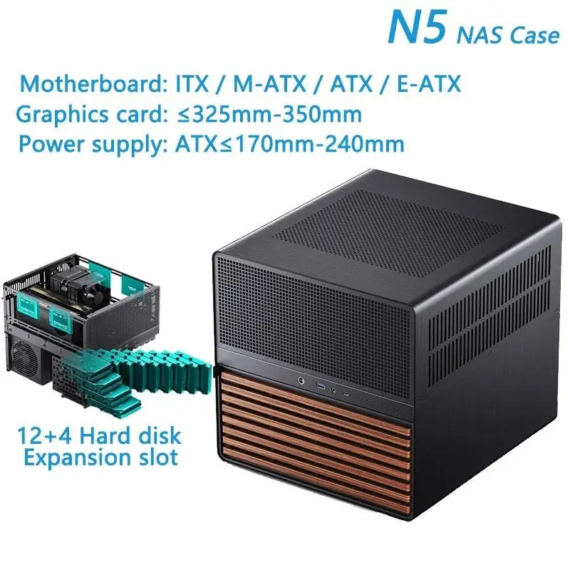 Top N5 NAS Case Support ITX / M-ATX / ATX / E-ATX motherboards/240mm/280mm water cooling/Graphics card length: 325mm-350mm