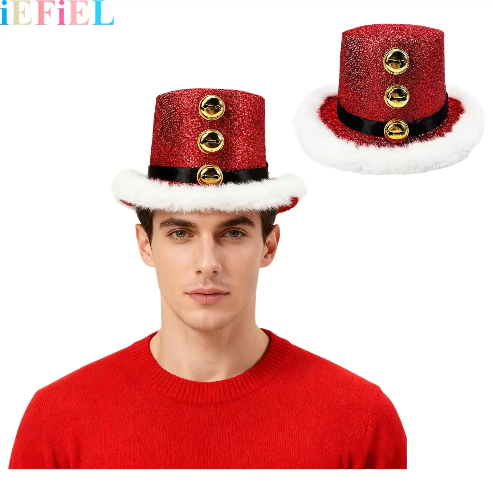 

Adults Christmas Dress Up Top Hats for Shiny White Plush Brim Hat for Men And Women Xmas Parties Costume Supplies