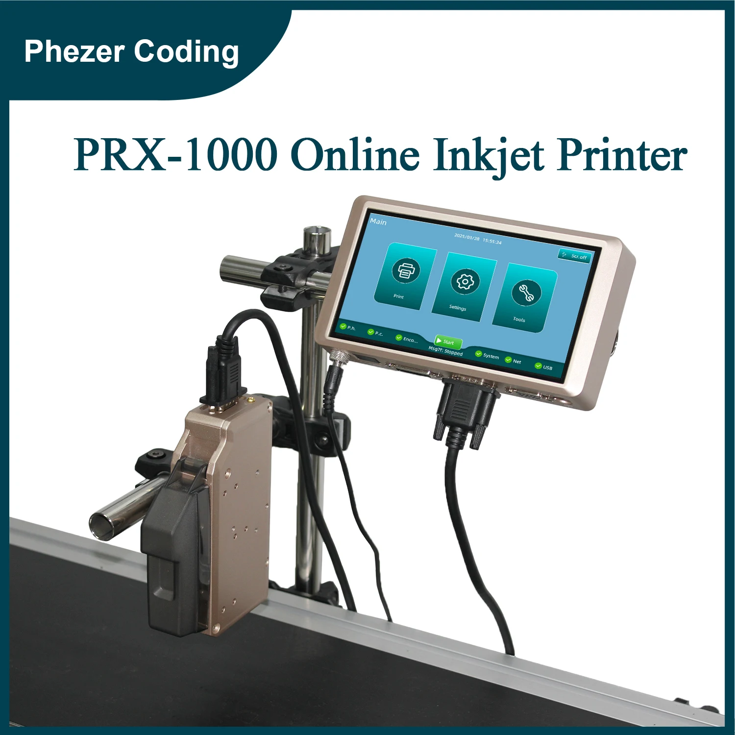 

Phezer 2025, новинка цвета шампанского PRX-1000 для онлайн-струйного принтера HP, QR-код, штрих-код, последовательный номер, дата истечения срока годности, принтер этикеток