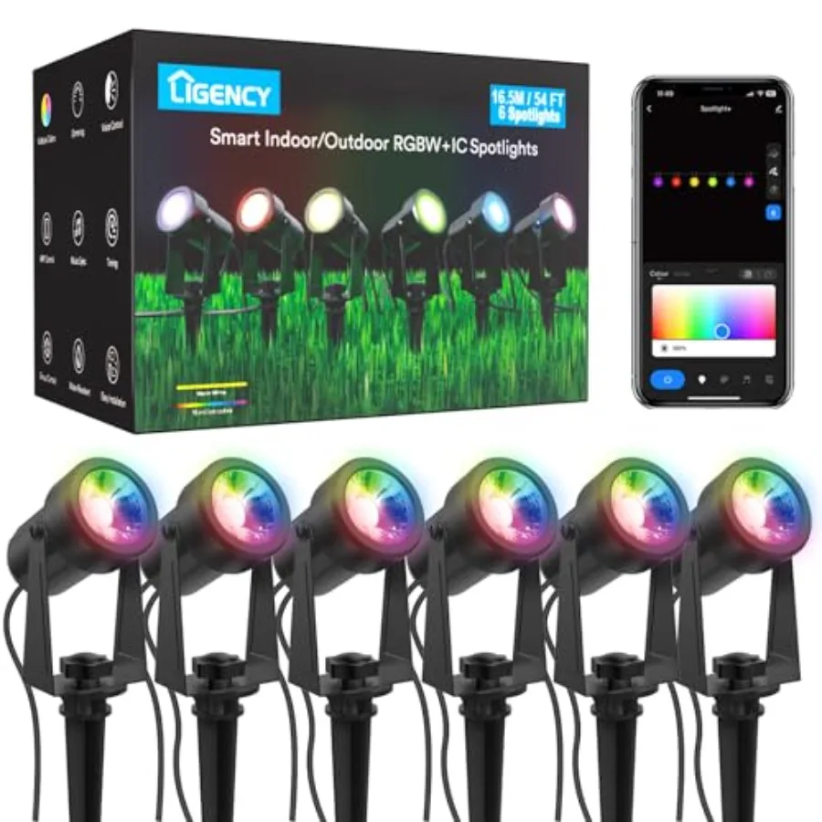 Spotlight Outdoor Smart Low Voltage Landscape Lights 6 Pack Outdoor Spot Lights IP65 Waterproof RGBW Color Changing Spotlights