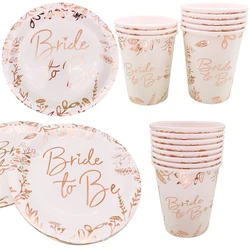 8Pcs Bride to Be Paper Plates Cups Tableware Bachelorette Hen Party Bridal Shower Wedding Decoration Supplies Home Party Decor