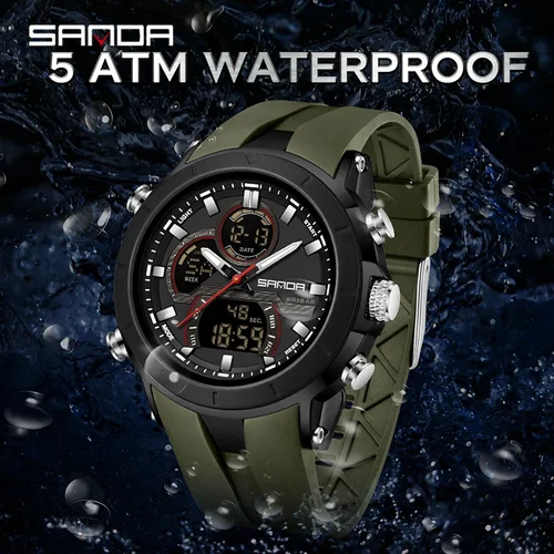 Imagen 2 del producto SANDA, nuevos relojes militares de cuarzo electrónicos para hombres, reloj despertador resistente al agua con cuenta atrás, reloj Digital LED luminoso multifuncional para hombre
