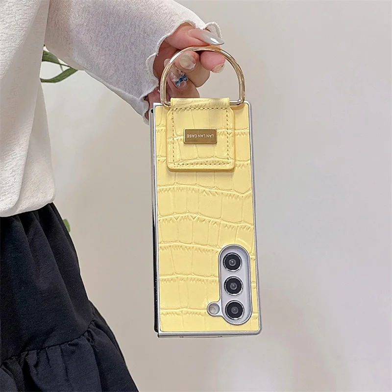 Mode Candy Farbe Leder Telefon Fall Für Samsung Galaxy Z Fold 7 6 5 4 3 Fold6 Fold5 ZFold7 Abdeckung mit Ring Fällen Nette Funda