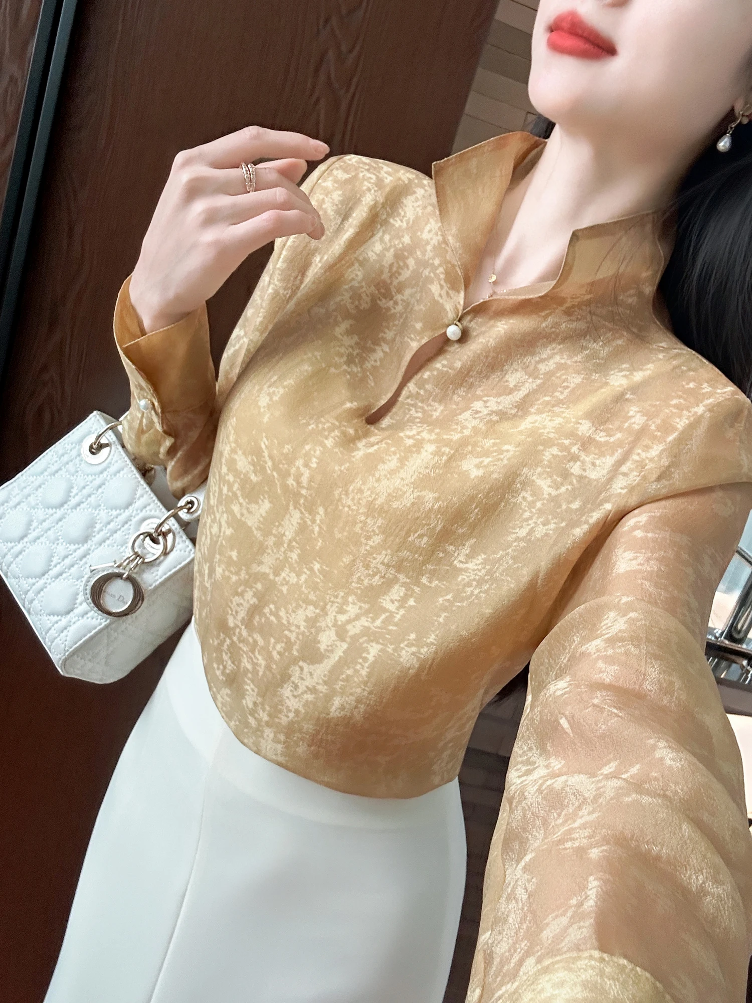 

Ele Chinoiserie Stand Collar irt High End Luxury Mysterious Aosphere You See Women's Faionable Busin irt