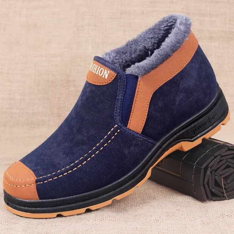 

Men's Cotton Shoes 2024 New Winter Non Slip Soft Soled Snow Boots with Thick Fleece for Warmth and Casual High Top Cotton Boots