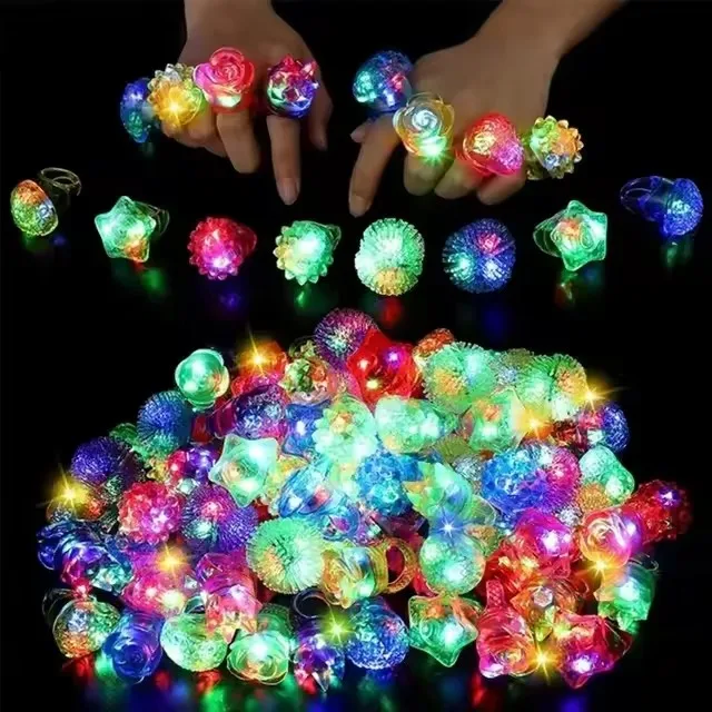 10pcs Glowing Rings LED Light Up Luminous Rings Party Favor Toys Flash Led Lights Glow In The Dark Party Supplies view 2