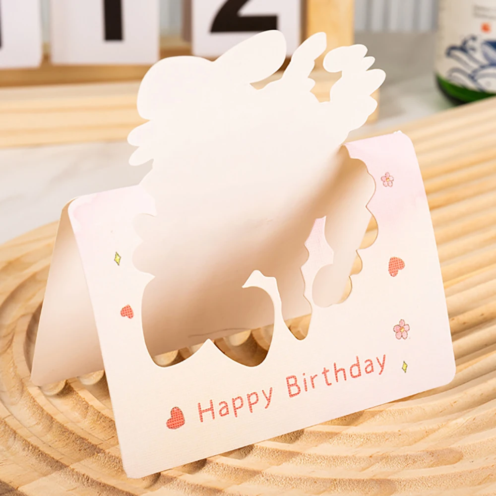 Imagen 5: Tarjeta de felicitación creativa para pastel de cumpleaños 3D de acuarela, mensaje de bendición, tarjeta pequeña, tarjeta de regalo de recuerdo, 6 uds.