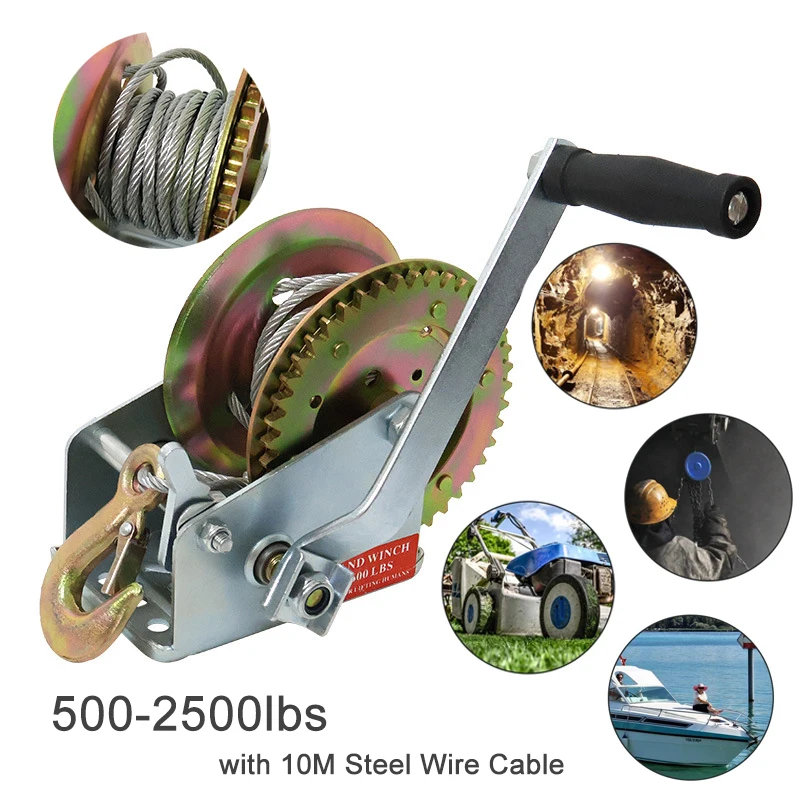 

Вместимость 500-2500 фунтов, сверхмощный стальной трос, ручная сверхмощная ручная лебедка с 10-метровым стальным тросом для лодок, прицепов, грузовиков, квадроциклов