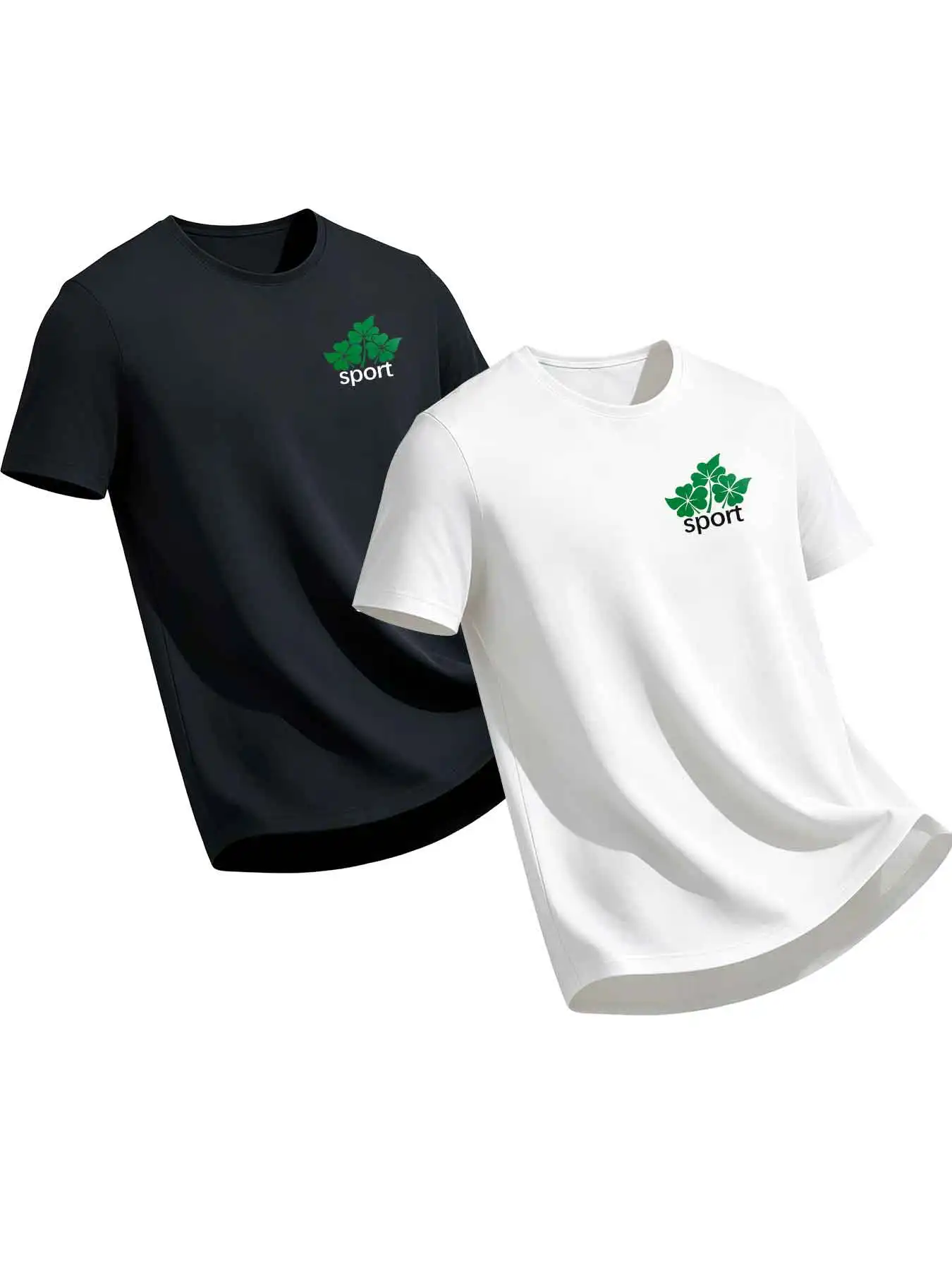 Men Women Casual Short Sleeve T‑Shirt, Clover Sport Print Crew Neck Tees, Summer Breathable Basic Daily Tops,   2‑Piece Set