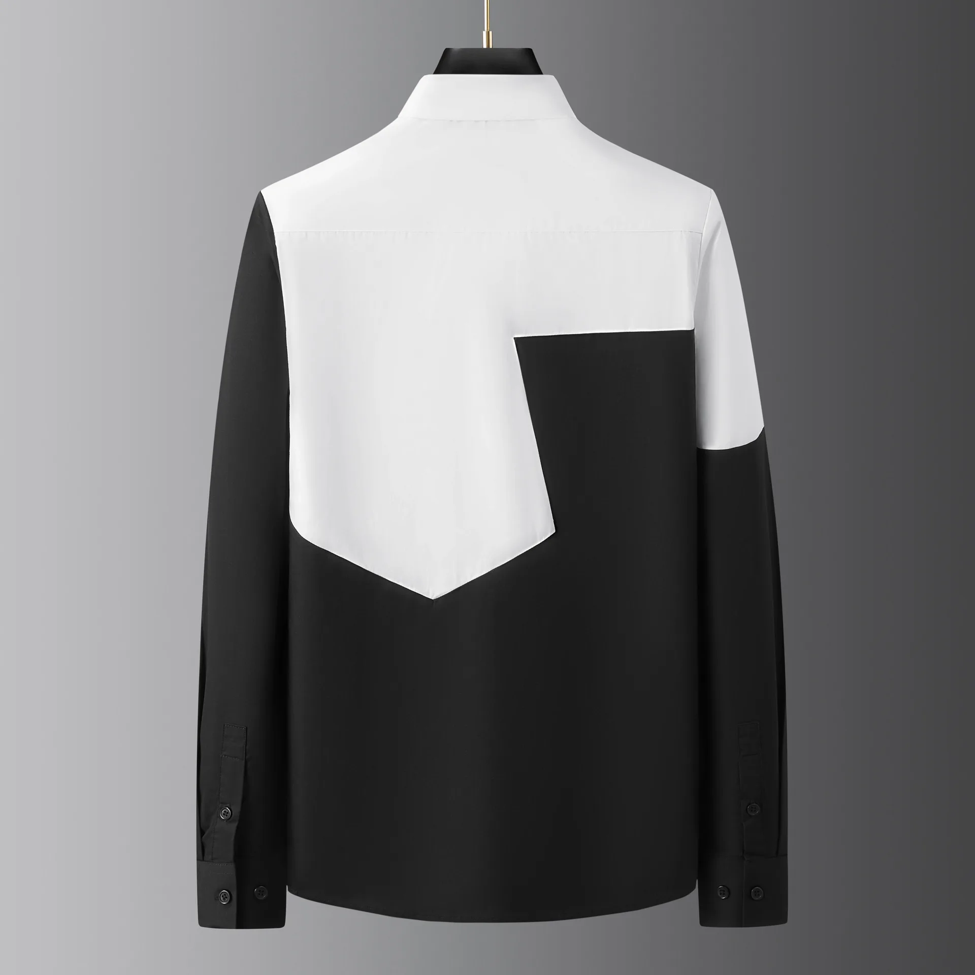 Autumn fashion brand new black and white patchwork men's clothing light luxury handsome color blocked long sleeved shirt