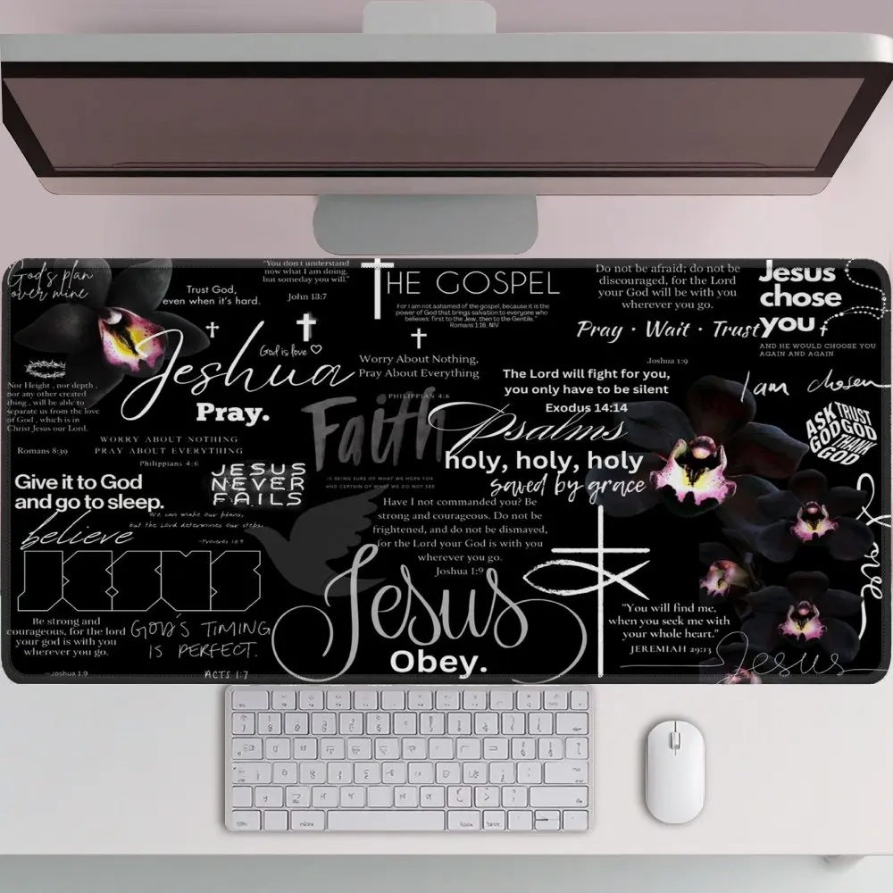 Faith Christian Quotes Mouse Pad Jesus Dove Cross Black Orchid Large Gaming Desk Mat Rubber