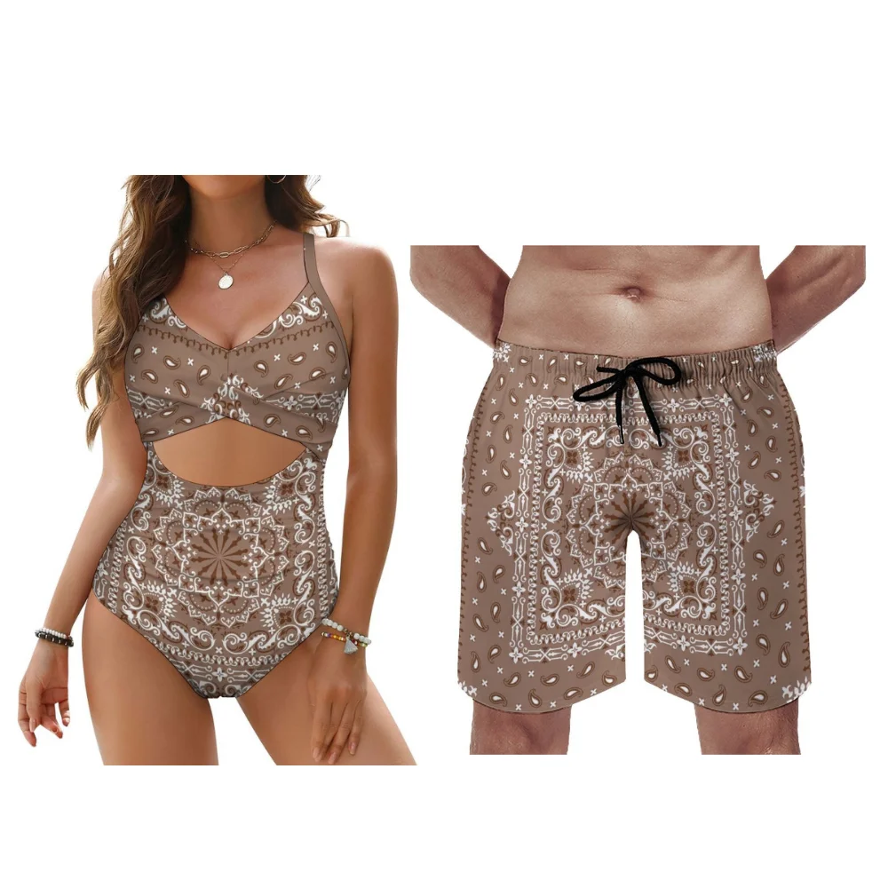 Customizable Bandana Couple Sets Beach Bikini Swimming Trunks Suitable For Vacation Use 2025 New Style