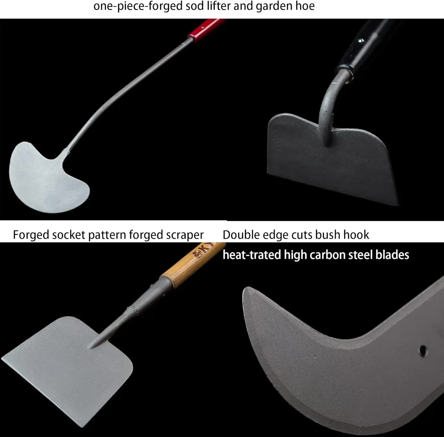 Landscaping Shovel Rake Tools Set Heavy Duty Yard Digging Shovels Garden Hoe Long Ash Handle Forged Scraper Bush Hook for