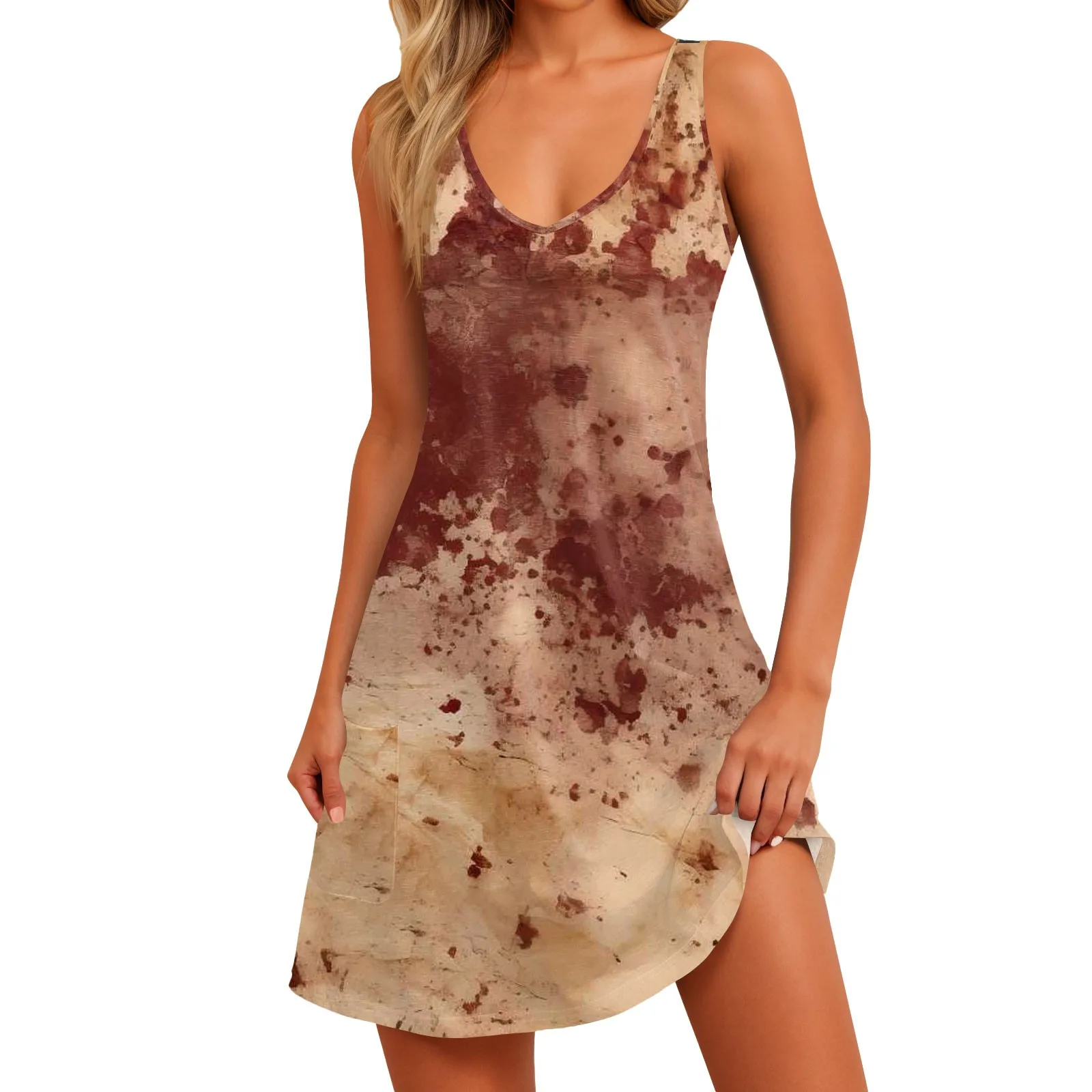 Lässiges Sommerkleid für Damen mit Taschen, Sommer-Boho-Strandkleid, Blumenblusen für Damen, T-Shirts, Kleid mit V-Ausschnitt, lockere Tank-Kleider