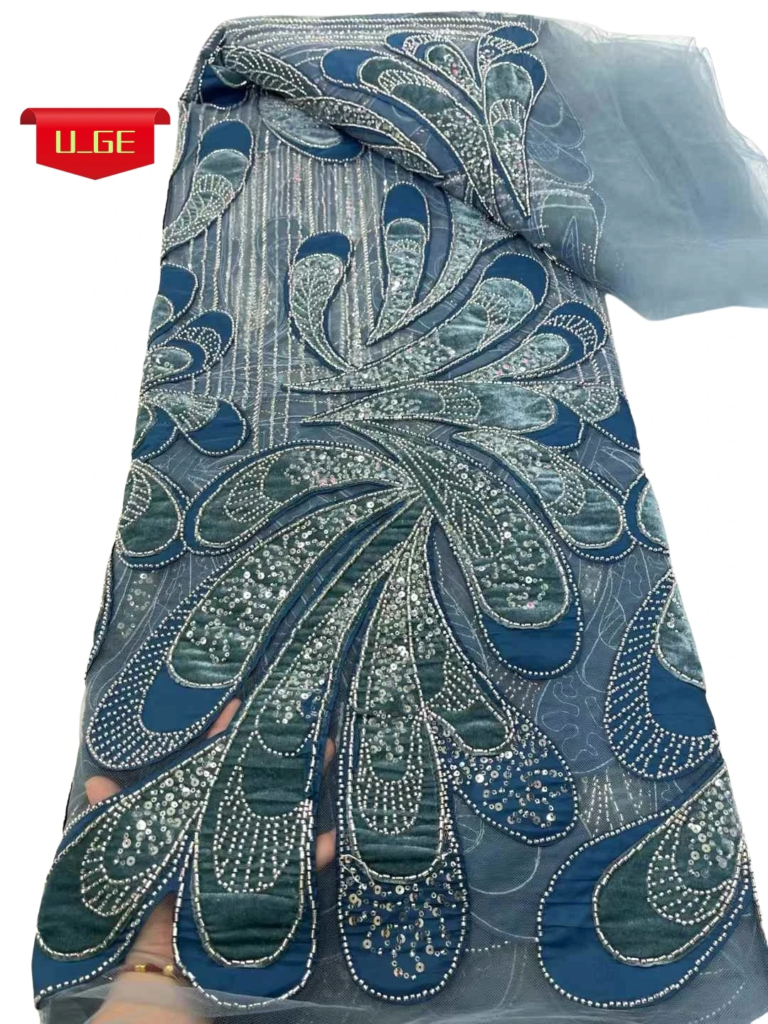 

Best Quality Delicate Elegant Soft Velvet Mesh Lace with Stones Fabric for Party Evening DressU_Ge5826