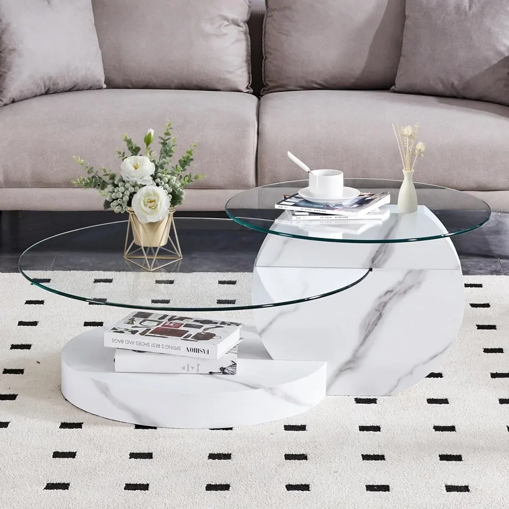 

Glass Tables for Living Room Round Tables Modern Double Layer Round Table Circle Coffee Table for Small Space Home Office