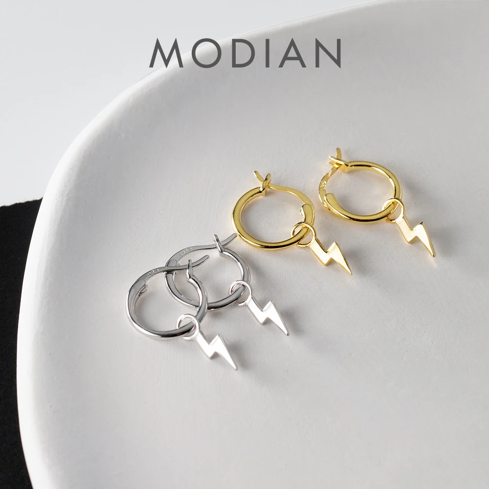 MODIAN Classic Lightning Minimalism Hoop Earring for Women Pure 925 Sterling Silver Gold Color Earring Fine Jewelry 2020 Design