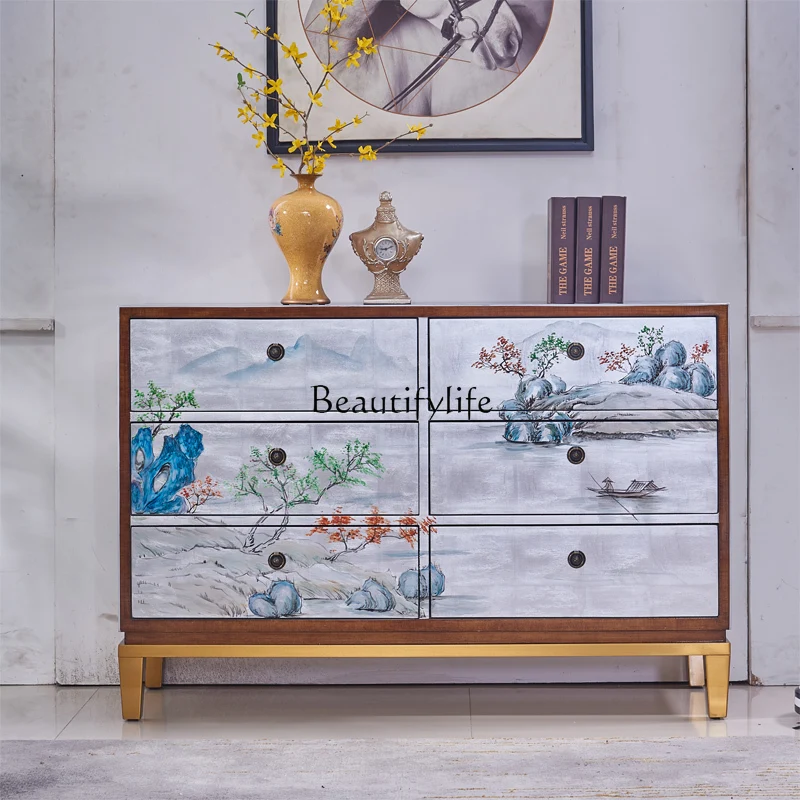 

Light Luxury Hallway Hallway Modern New Chinese Simple Three-Six Chest of Drawers Painted