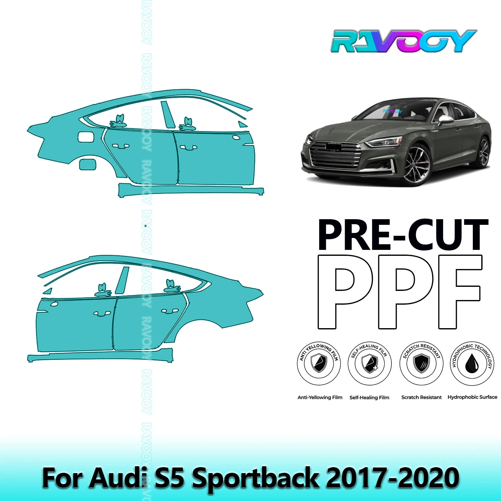 

For Audi S5 Sportback 2017-2020 8.5mil Clear Matte Pre-Cut PPF Door & A/B Pillar Kit TPU Paint Protection Film Set