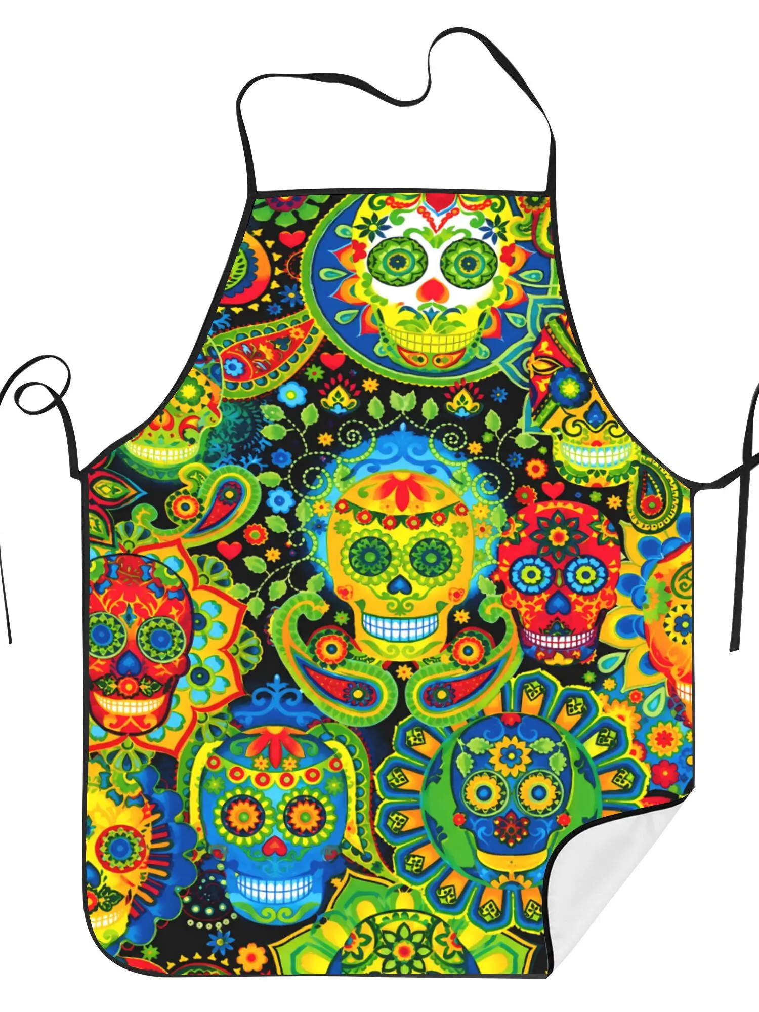 Sugar Skull Apron Retro Latin Style Bib with Calavera Print, Suitable for Home Cooking, Day of the Dead, Hand Washable Kitchen