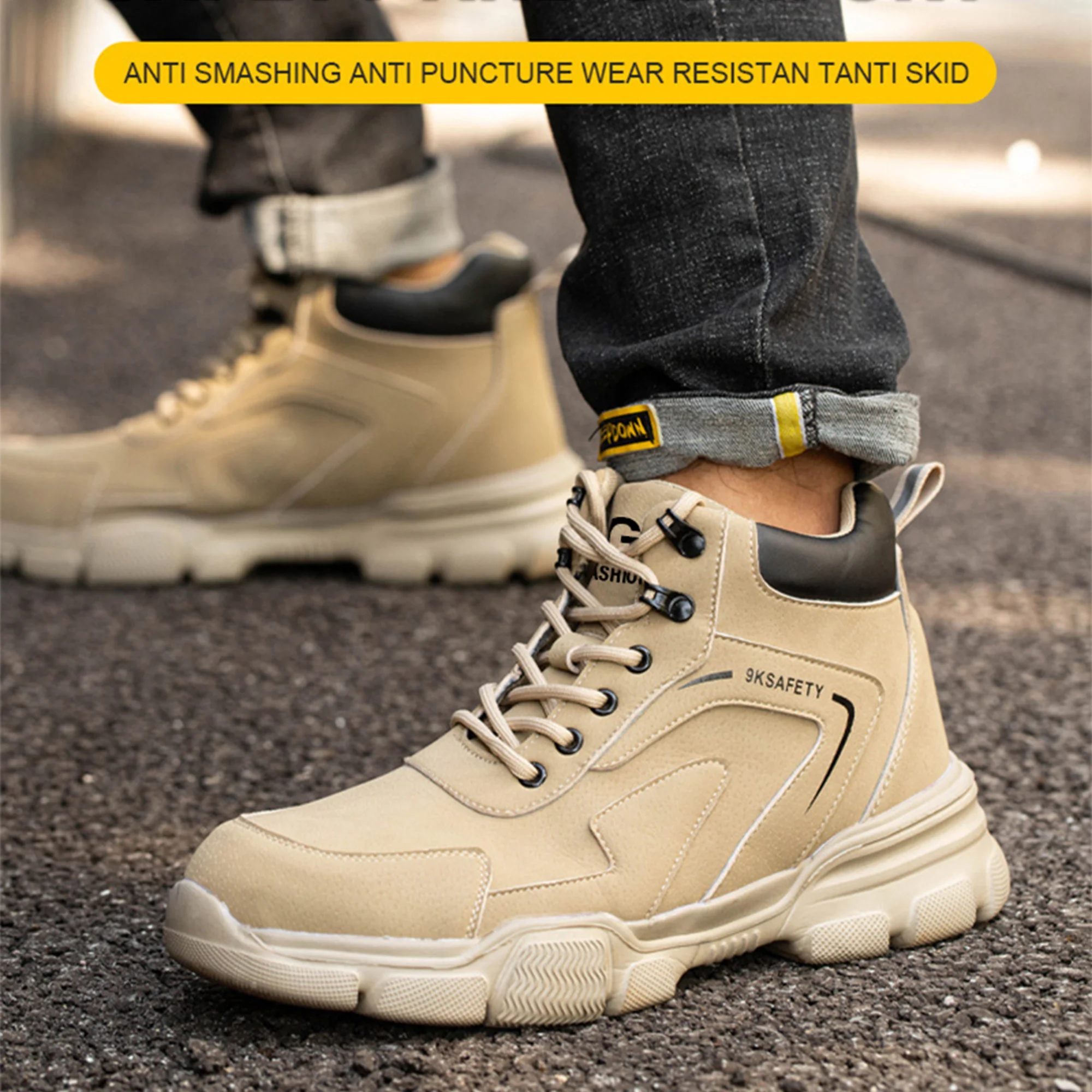 Unisex Brown High-top PU Water Repellent Lightweight Anti-smash Anti-puncture Comfortable Wear Resistant Industrial Construction Work Safety Boots view 8