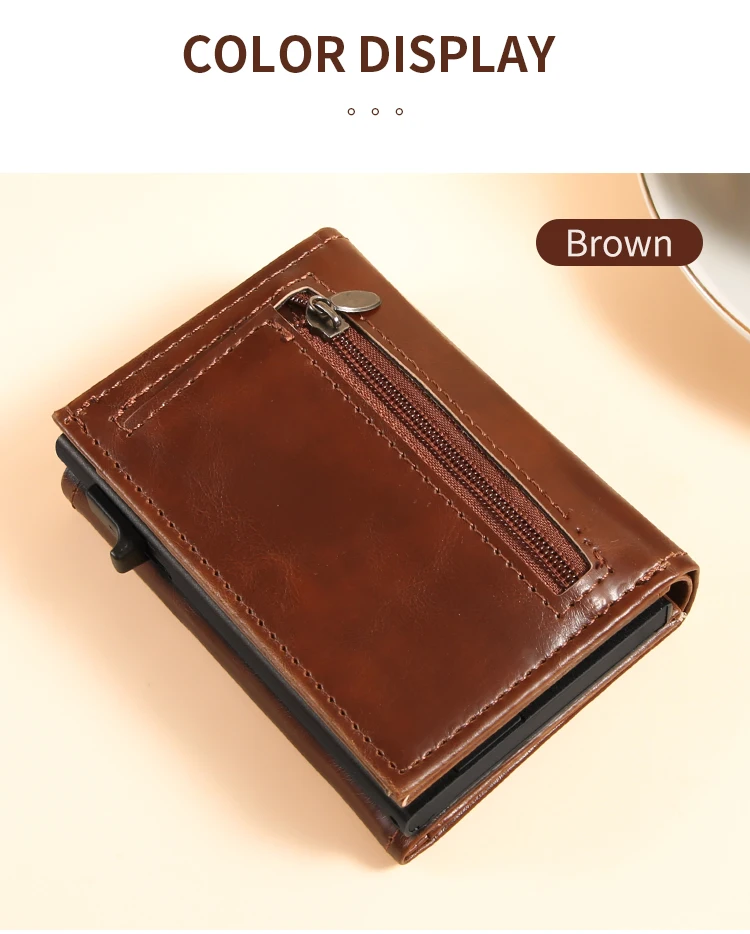 Herren Damen Dreifach-Geldbörse aus PU-Leder mit AirTag-Halterung, Pop-Up-Kartenetui, magnetisch, minimalistisch, retro, schlank, Kreditkartenetui – Detail 3