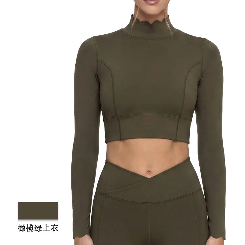

FUBEIKE Shell Lace Backless Yoga Top Long Sleeve Tight Breathable Slimming With Chest Pads Running Fitness Running Shirt