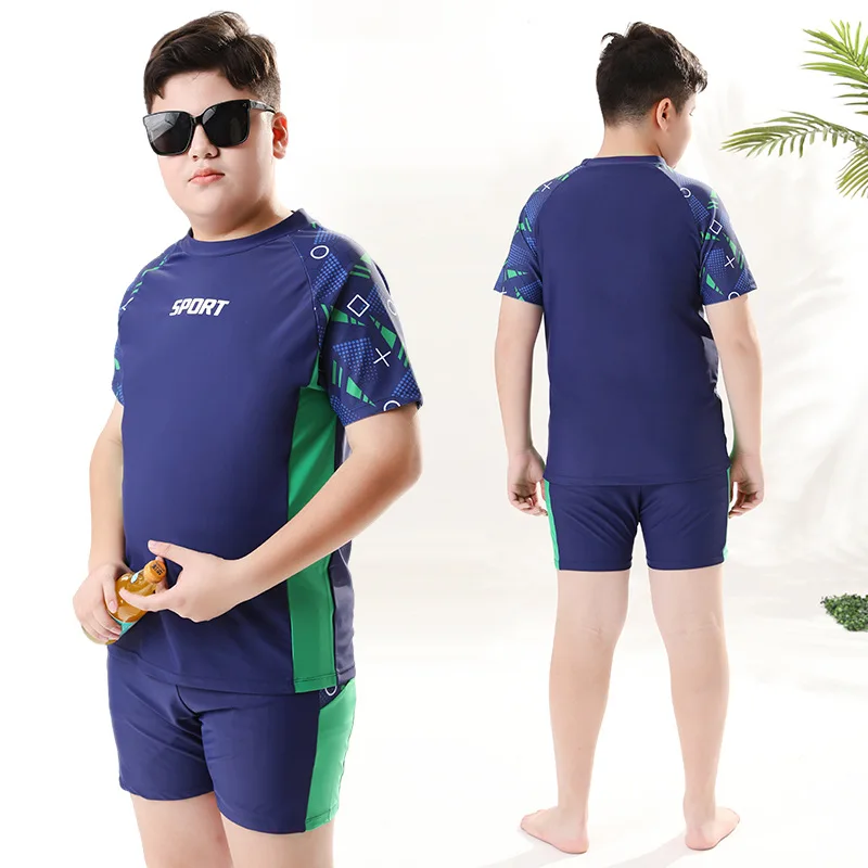 Plump Boy Swimsuit  Big Boy Plus Size Split Swimwear Young Swimming Trunks Children Swimming Suits for 35-85kg Kids