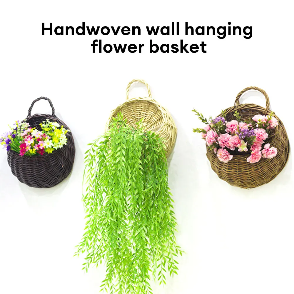 Wall Mount Rattan Basket Handmade Wicker Flower Pot Hanging Woven Rattan Vase Baskets Cachepot For Garden Balcony Home Decor