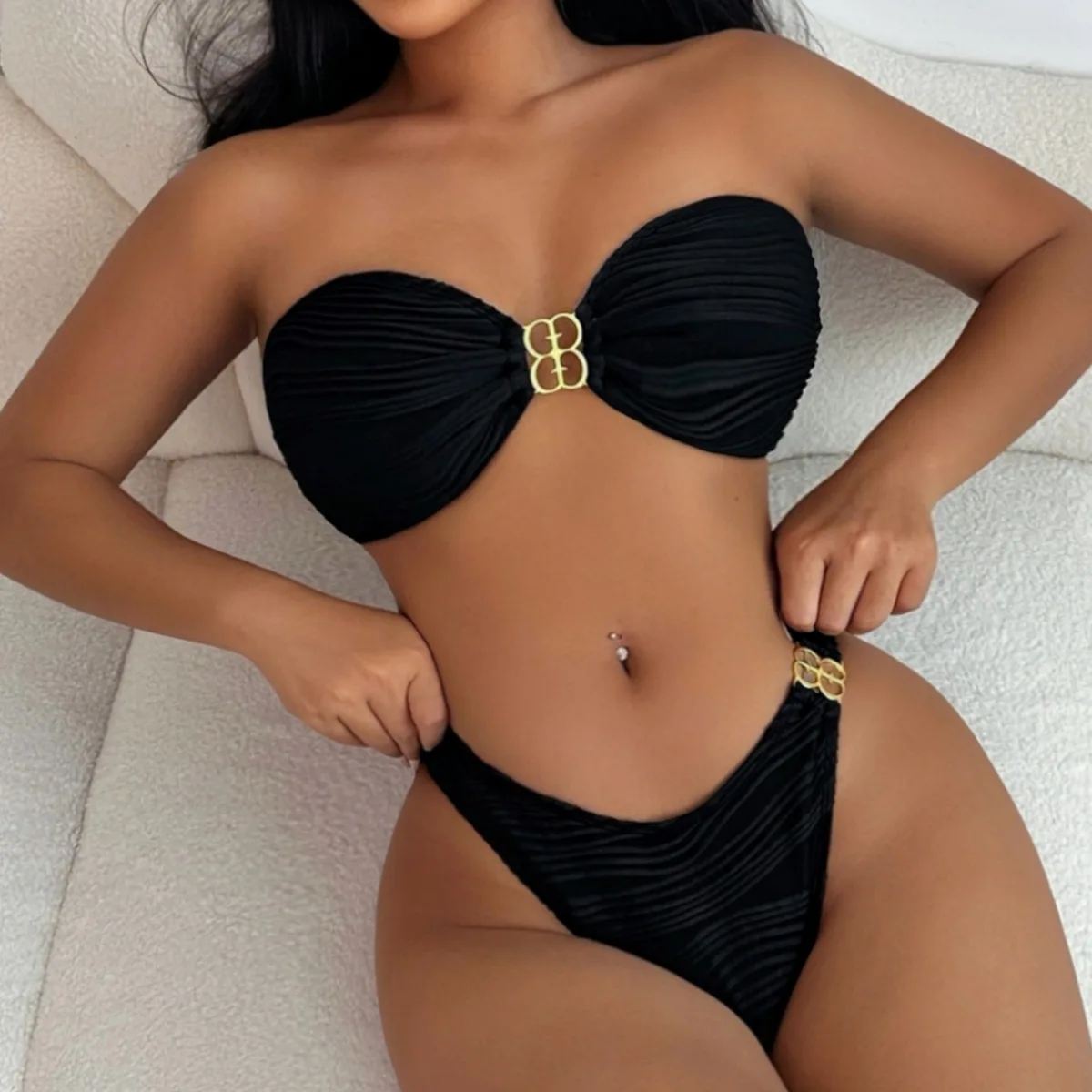 

Black Strapless Bikini Push Up Sexy Swimwear Women Two Piece Tankini Swimsuits Summer Swimming Beach Wear Bikinis Sets Biquini