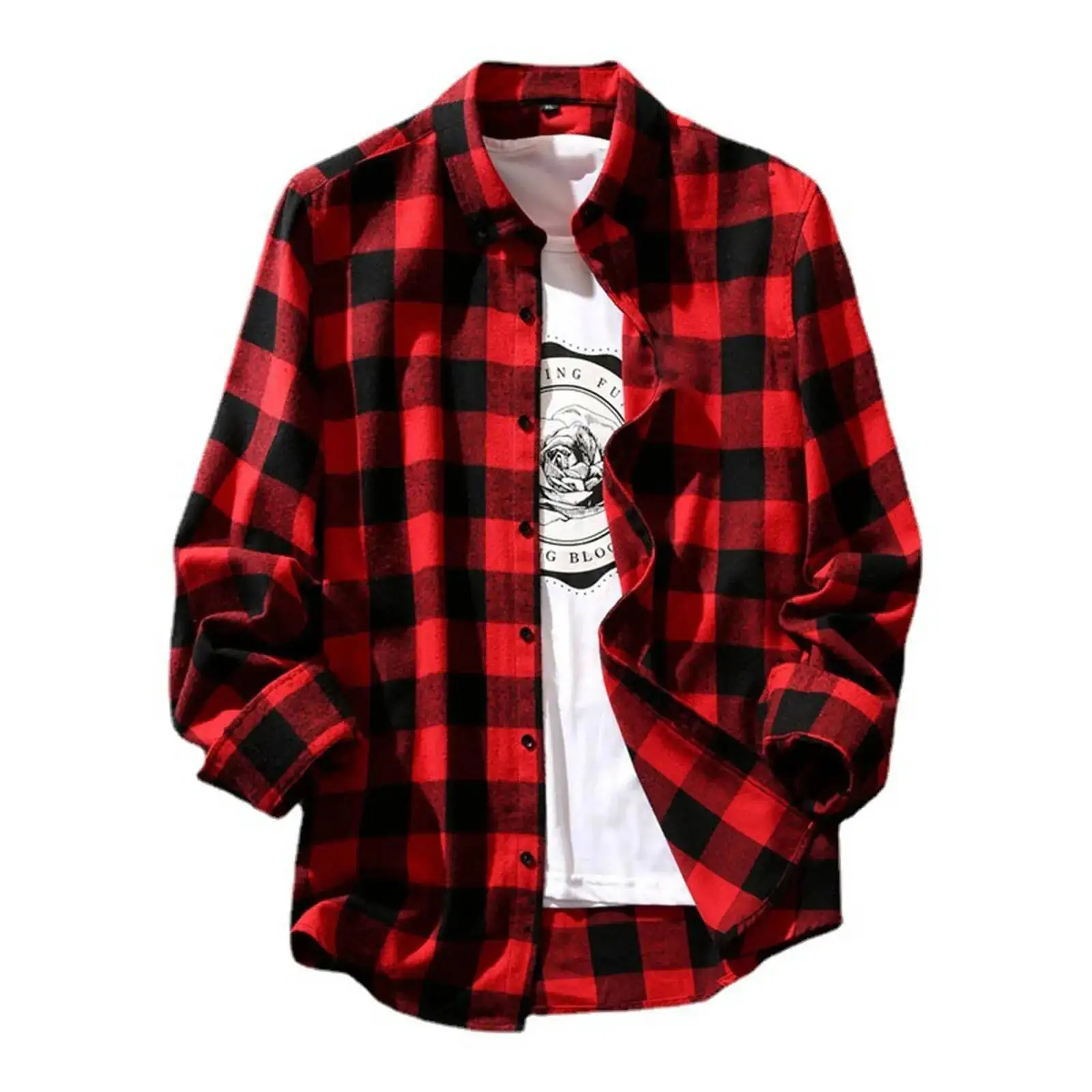 

Shirt Men's Cotton Black And White Plaid Color Fashion Classic Design Loose Casual Single Breasted Long Sleeve Slim Fit