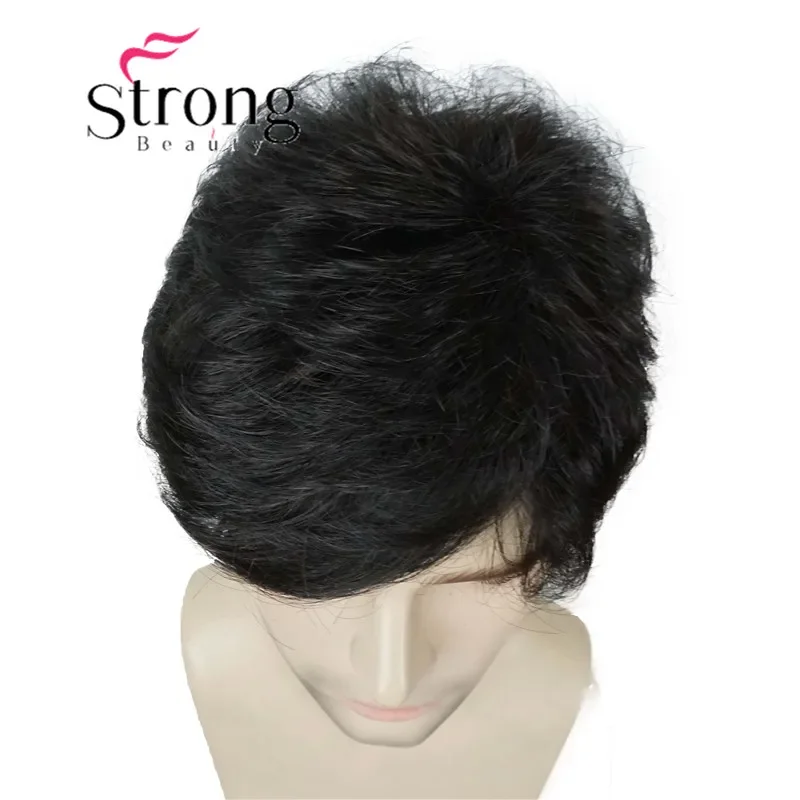 Kuat Pria Wig Coklat Gelap/Hitam Alami Pendek Lurus Rambut Sintetis Wig