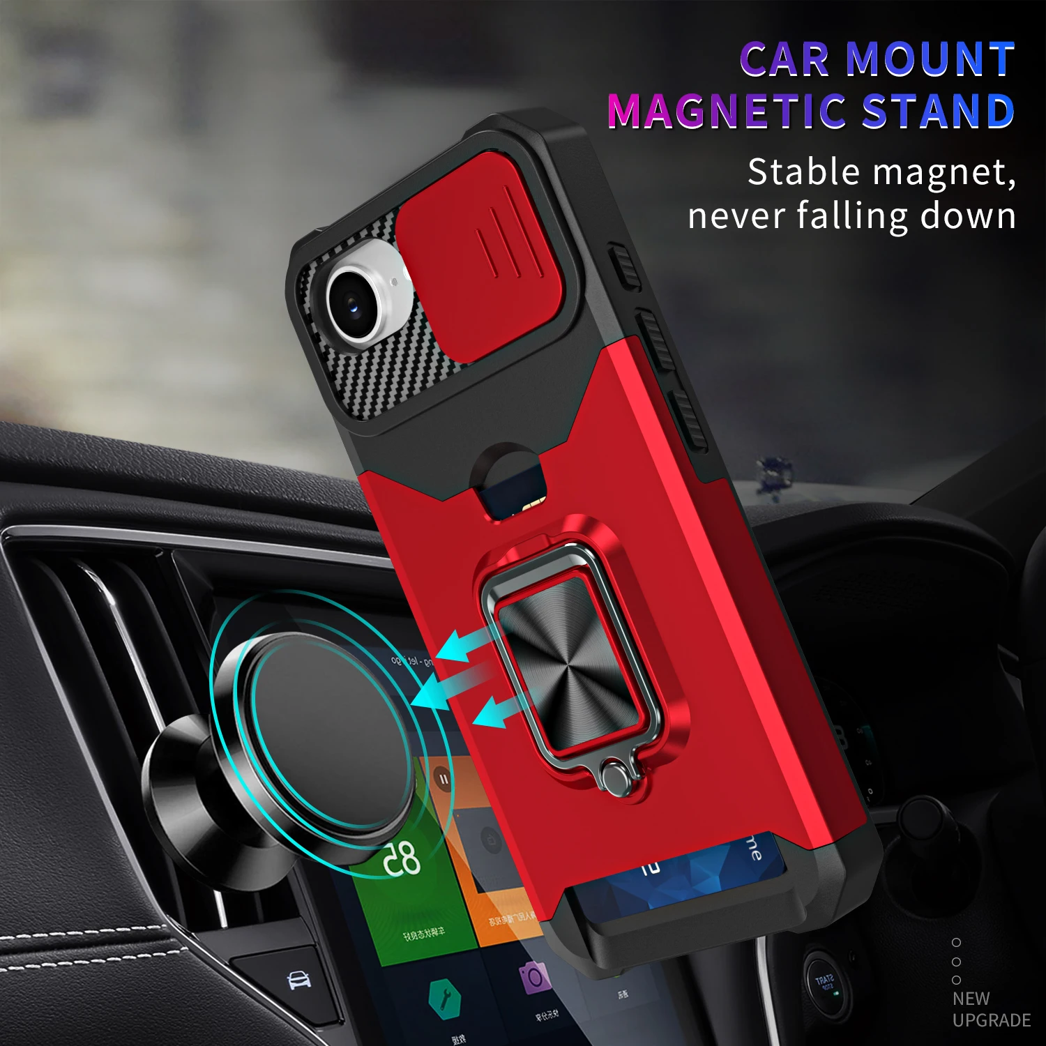 PC Anti Drop Cover Magnetic 360 °   วงเล็บเลื่อนสําหรับiPhone 16 15 14 13 12 11ProMax Plus 12 13 Miniพร้อมช่องใส่การ์ดที่ซ่อนอยู่