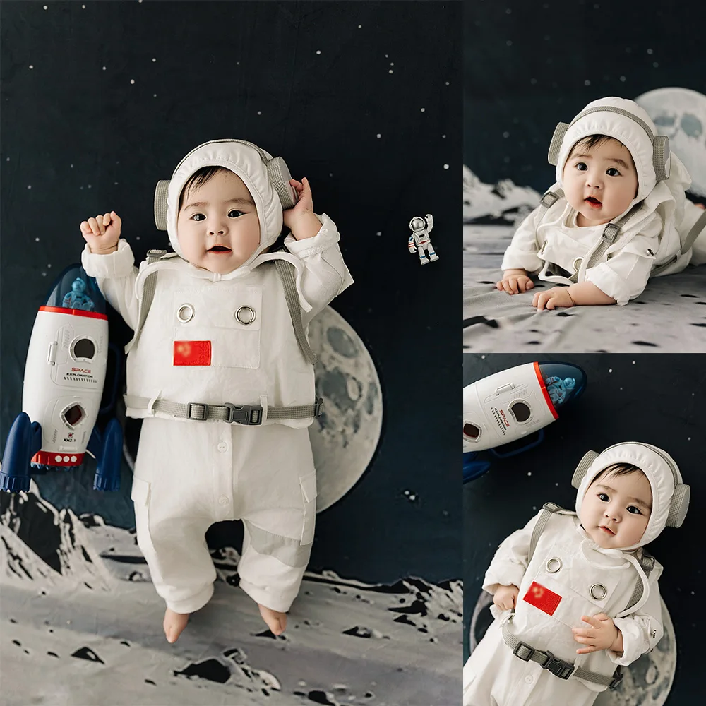 

Little Astronaut Costume Space Rompers Hat for Baby Boy Photography Clothes Moon Exploration Toys Studio Space Theme Photo Props