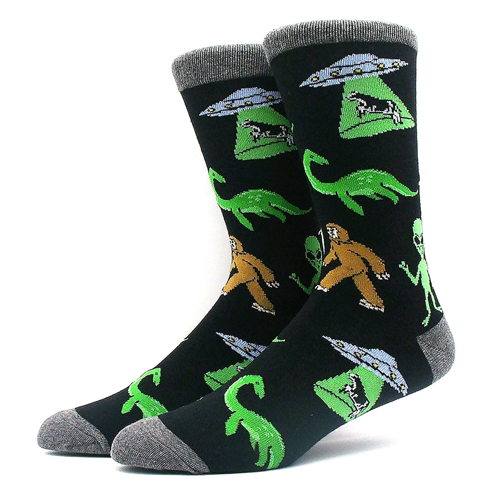 Cotton Happy Funny Socks Men Alien Planet Shark Crazy Design Sokken Unisex Novelty Dinosaur Crew Skateboard Calcetines Hombre