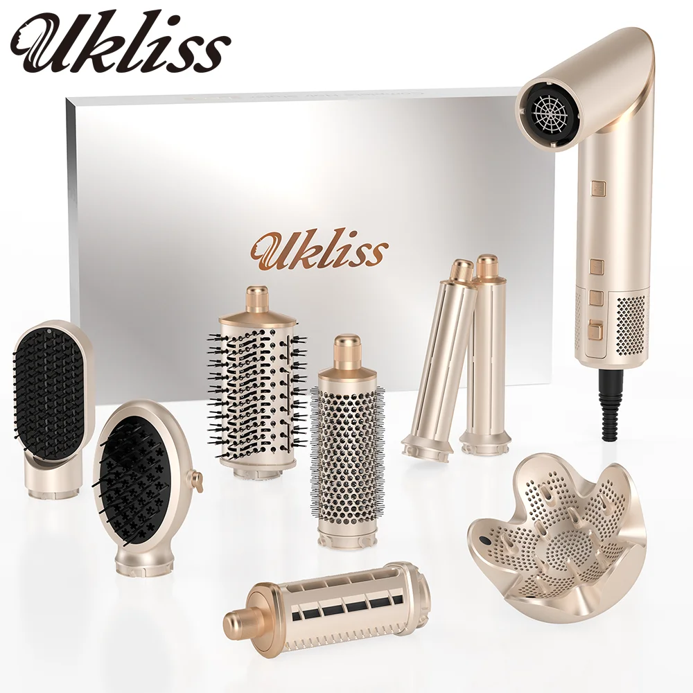 

8 in 1 Hair Dryer Brush High Speed Brushless Blow Dryer Negative Ionic Hair Heating Brush Hot Air Styling Comb Auto Hair Curle