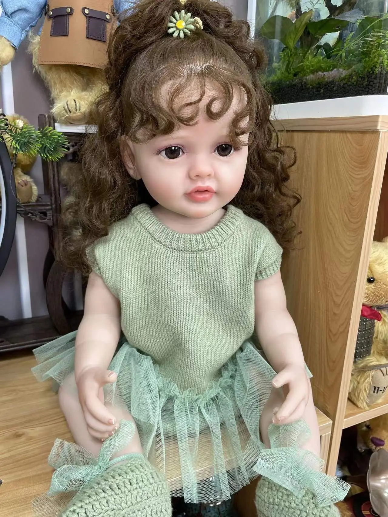 

SANDIE 55CM Full Body Soft Silicone Lifelike Real Touch Reborn Baby Girl Betty With Little Wavy Hair Toddler Princess Doll