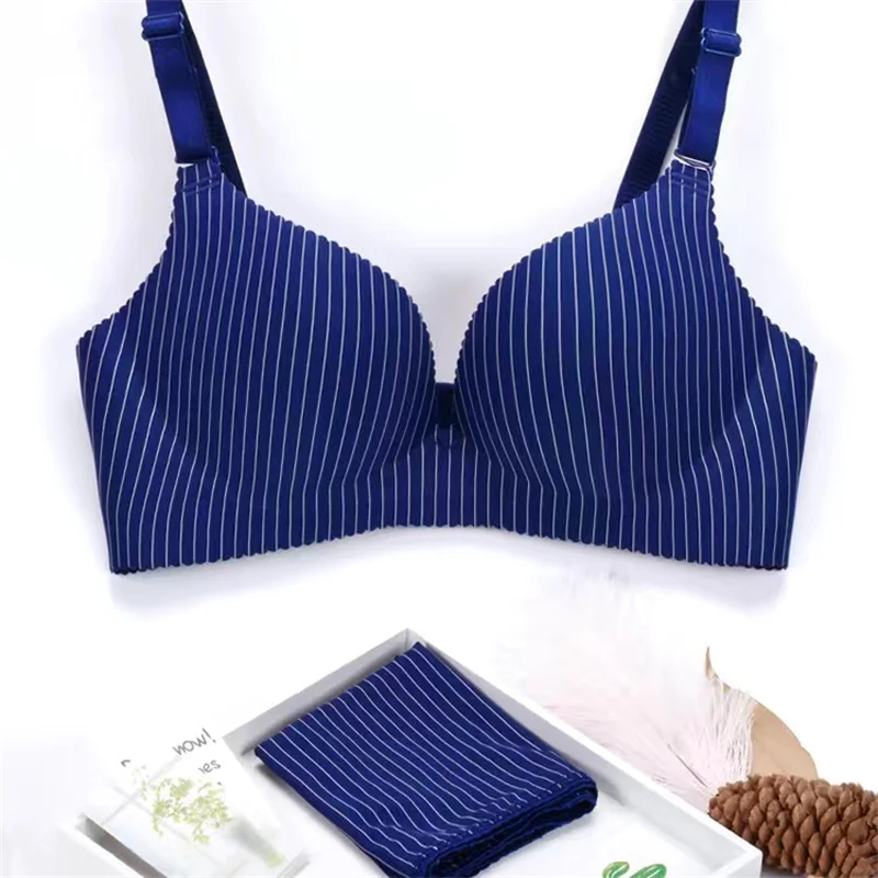 Black Ensemble Femme 2 Pièces Striped Bras and Panty Set for Women Push Up Bra Lingerie Set Bralette Korean Style Soutien Gorge