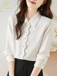 H Han Queen New Arrival Commuter Chic Shirt Womens Blouse Vintage Work Casual Tops Chiffon Blouse Elegant Loose Business Shirts