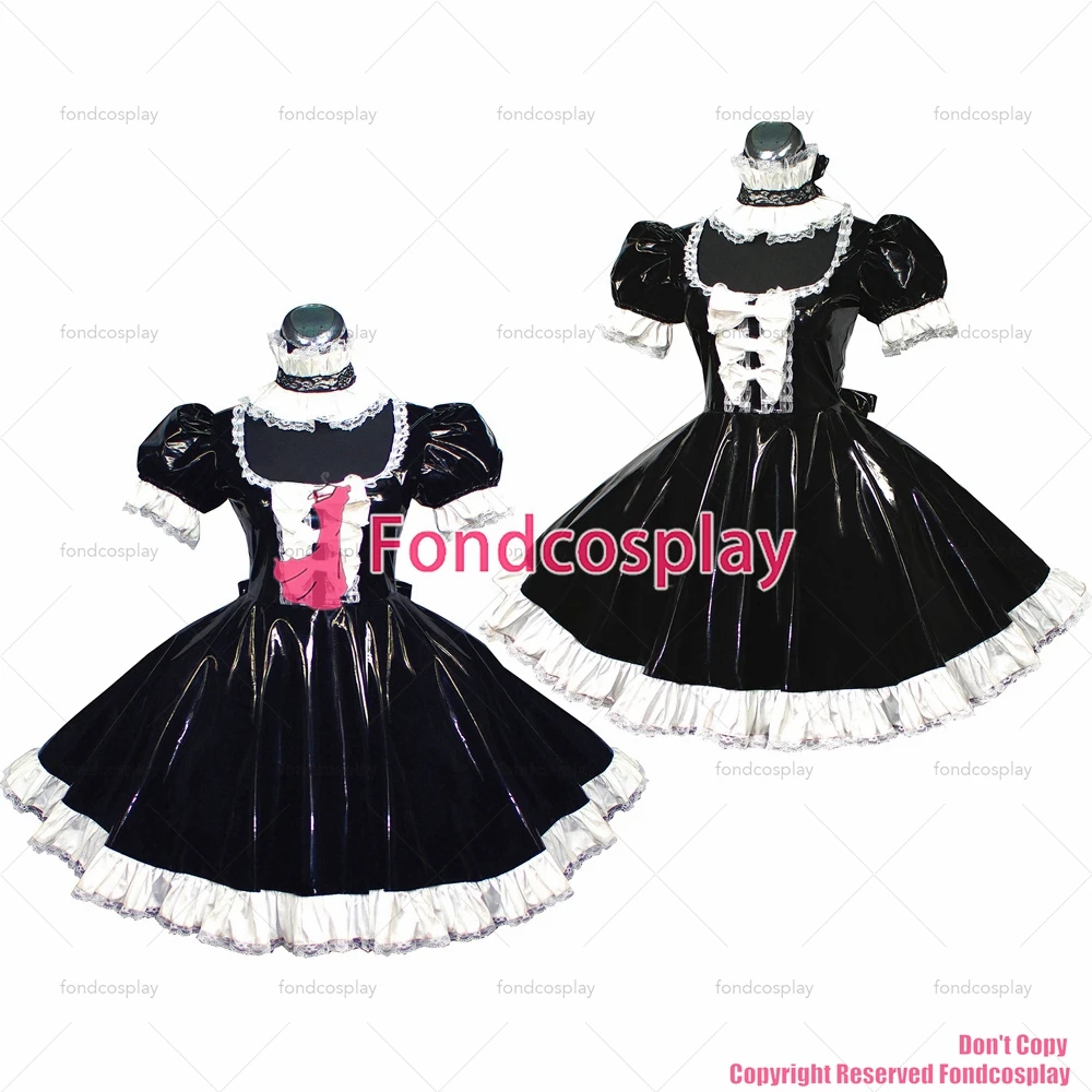 fondcosplay adult sexy cross dressing sissy maid short Gothic Lolita Punk heavy Pvc Dress Cosplay Costume CD/TV[G369]