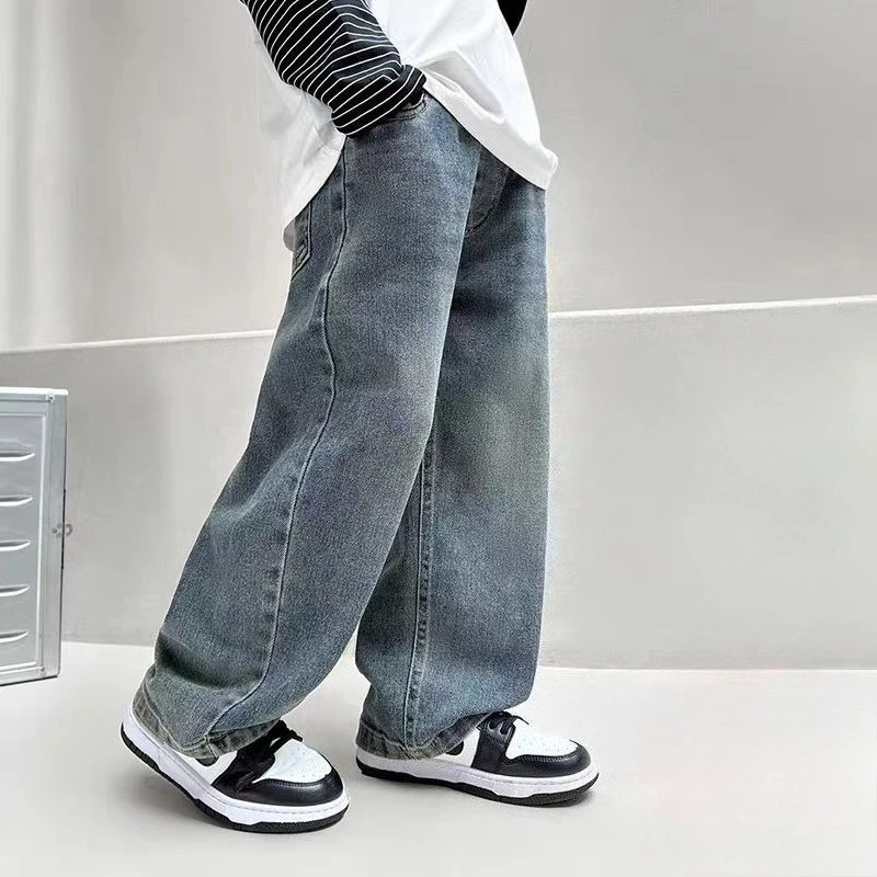 4-12 Jahre Jungen Jeanshosen Frühling Kinder Weite Beine Gerade Hosen Herbst Locker Sitzende Freizeithosen Trendige Kinder-Jogginghosen