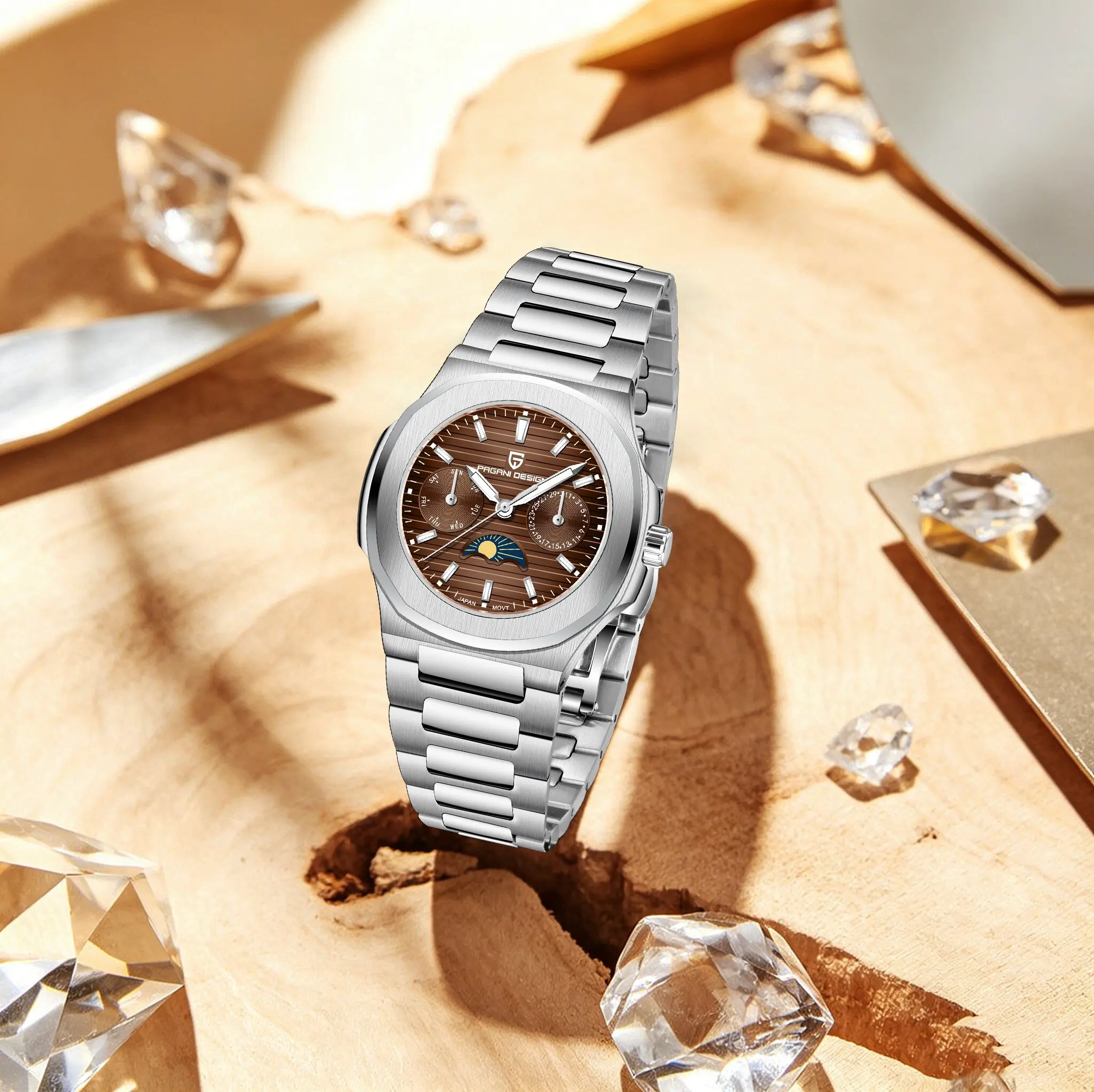PAGANI DESIGN Premium Intellectual Lady Quartz Watches Moon Phase Luminous Diving Watch Stainless Sapphire Top Choice For Gifts