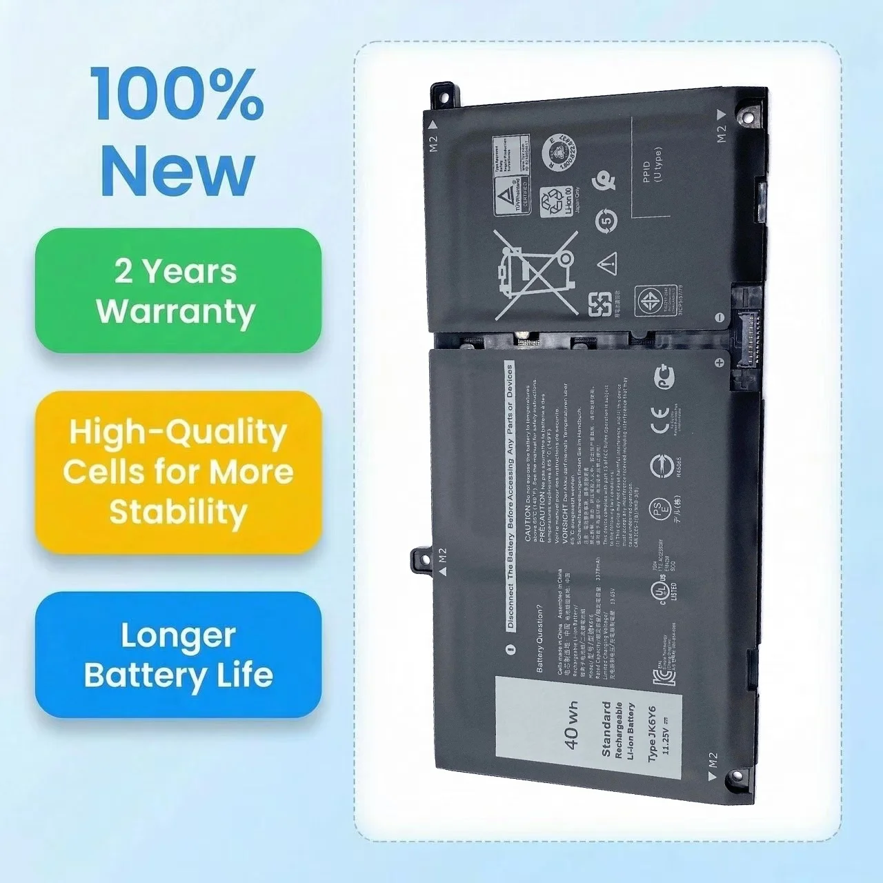 

New JK6Y6 0C5KG6 11.25V 40Wh Laptop Battery For Dell 5NDNH CF5RH Latitude 3410 3510 Inspiron 5301 5400 5406 5502 P129G P130G