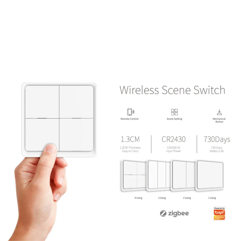 Tuya ZigBee Smart Scene Switch 4 Gang 12 Scene Smart Home Scene Switch Button Support Smart Life App Need Zigbee Gateway