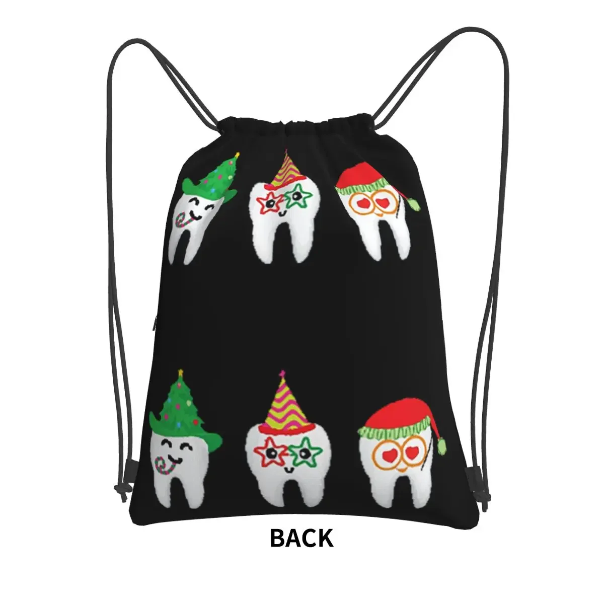 Oh Christmas Teeth Funny Dental Holiday Dentist Hygienist Portable Backpacks Drawstring Bag Shoes Bags For School Students