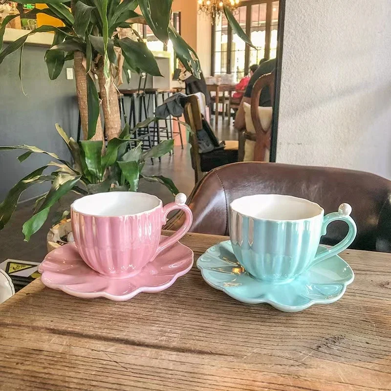 European Elegance Pink Cup Simple Coffee Cup And Saucer Ceramic Tea Mug Tea Set 120ml/240ml Espresso Cup Set Luxury Gift